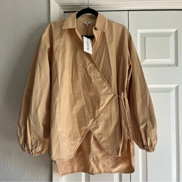 GANNI NWT Hewson Cotton-blend Twill Wrap Top - Picture 4 of 10